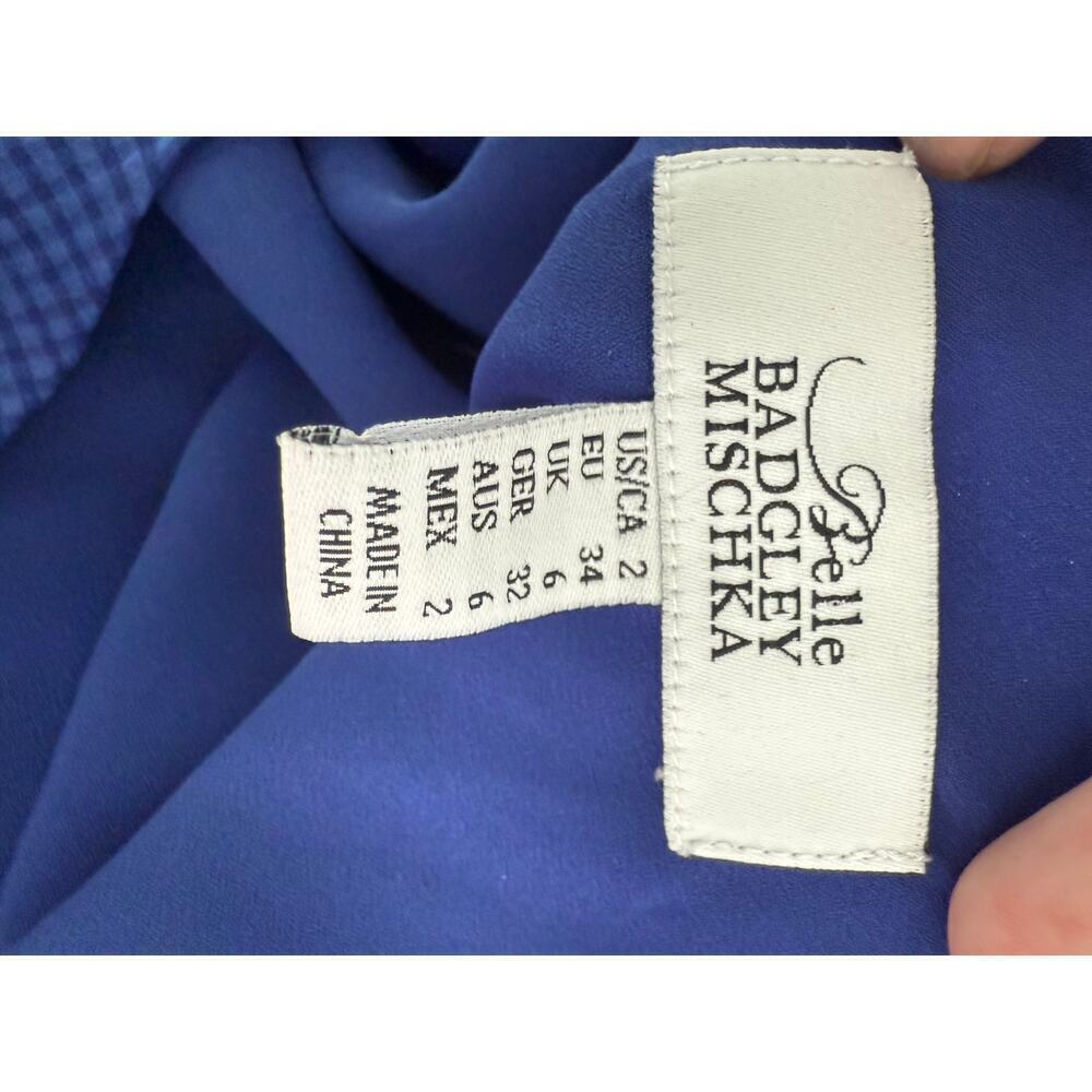 Badgley Mischka Sleeveless Blue Ruffle Tie Dress Size 2 - Picture 5 of 6